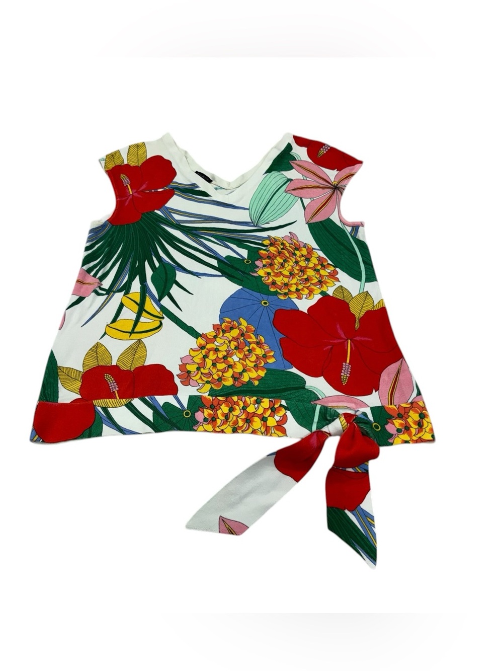 Talbots Tropical Floral Tie-Hem Tank Top - Red, Green, Yellow